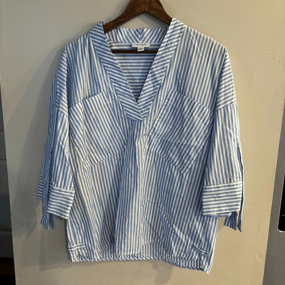Calvin Klein Blue and White Striped Blouse